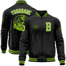 Загрузить изображение в средство просмотра галереи, Custom Black Neon Green-White Bomber Varsity Letterman Zipper Jacket
