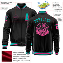 Загрузить изображение в средство просмотра галереи, Custom Black Aqua-Pink Bomber Varsity Letterman Zipper Jacket