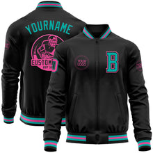 Загрузить изображение в средство просмотра галереи, Custom Black Aqua-Pink Bomber Varsity Letterman Zipper Jacket