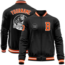 Charger l'image dans la galerie, Custom Black Orange-White Bomber Varsity Letterman Zipper Jacket