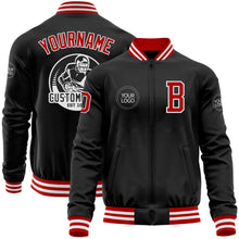 Загрузить изображение в средство просмотра галереи, Custom Black Red-White Bomber Varsity Letterman Zipper Jacket