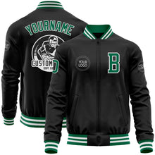 Charger l'image dans la galerie, Custom Black Kelly Green-White Bomber Varsity Letterman Zipper Jacket