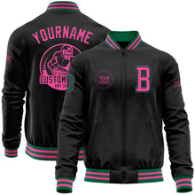 Charger l'image dans la galerie, Custom Black Pink-Kelly Green Bomber Varsity Letterman Zipper Jacket
