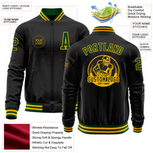 Charger l'image dans la galerie, Custom Black Gold-Green Bomber Varsity Letterman Zipper Jacket