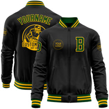 Charger l'image dans la galerie, Custom Black Gold-Green Bomber Varsity Letterman Zipper Jacket