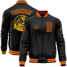 Загрузить изображение в средство просмотра галереи, Custom Black Crimson-Gold Bomber Varsity Letterman Zipper Jacket