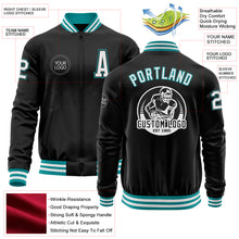 Загрузить изображение в средство просмотра галереи, Custom Black White-Teal Bomber Varsity Letterman Zipper Jacket