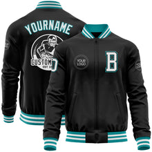 Загрузить изображение в средство просмотра галереи, Custom Black White-Teal Bomber Varsity Letterman Zipper Jacket