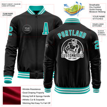 Загрузить изображение в средство просмотра галереи, Custom Black Aqua-White Bomber Varsity Letterman Zipper Jacket
