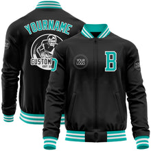 Загрузить изображение в средство просмотра галереи, Custom Black Aqua-White Bomber Varsity Letterman Zipper Jacket