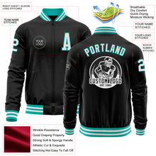Загрузить изображение в средство просмотра галереи, Custom Black White-Aqua Bomber Varsity Letterman Zipper Jacket