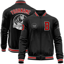 Charger l'image dans la galerie, Custom Black Red-White Bomber Varsity Letterman Zipper Jacket