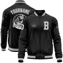 Charger l'image dans la galerie, Custom Black White-Gray Bomber Varsity Letterman Zipper Jacket