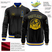 Загрузить изображение в средство просмотра галереи, Custom Black Royal-Yellow Bomber Varsity Letterman Zipper Jacket