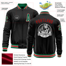 Загрузить изображение в средство просмотра галереи, Custom Black Kelly Green-Red Bomber Varsity Letterman Zipper Jacket
