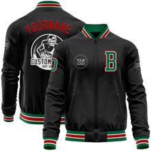Загрузить изображение в средство просмотра галереи, Custom Black Kelly Green-Red Bomber Varsity Letterman Zipper Jacket