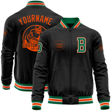 Загрузить изображение в средство просмотра галереи, Custom Black Kelly Green-Orange Bomber Varsity Letterman Zipper Jacket
