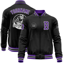 Загрузить изображение в средство просмотра галереи, Custom Black Purple-White Bomber Varsity Letterman Zipper Jacket