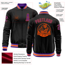 Charger l'image dans la galerie, Custom Black Purple-Orange Bomber Varsity Letterman Zipper Jacket
