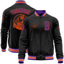 Charger l'image dans la galerie, Custom Black Purple-Orange Bomber Varsity Letterman Zipper Jacket