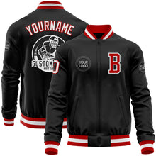 Charger l'image dans la galerie, Custom Black Red-White Bomber Varsity Letterman Zipper Jacket