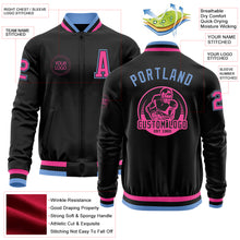 Laden Sie das Bild in den Galerie-Viewer, Custom Black Pink-Light Blue Bomber Varsity Letterman Zipper Jacket
