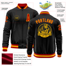 Laden Sie das Bild in den Galerie-Viewer, Custom Black Red-Gold Bomber Varsity Letterman Zipper Jacket