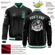Загрузить изображение в средство просмотра галереи, Custom Black Kelly Green-White Bomber Varsity Letterman Zipper Jacket