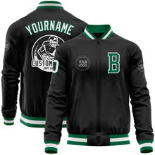 Загрузить изображение в средство просмотра галереи, Custom Black Kelly Green-White Bomber Varsity Letterman Zipper Jacket