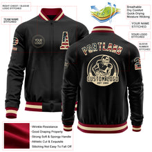 Загрузить изображение в средство просмотра галереи, Custom Black Vintage USA Flag Cream-Maroon Bomber Varsity Letterman Zipper Jacket