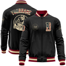 Загрузить изображение в средство просмотра галереи, Custom Black Vintage USA Flag Cream-Maroon Bomber Varsity Letterman Zipper Jacket