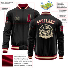 Laden Sie das Bild in den Galerie-Viewer, Custom Black Maroon-Cream Bomber Varsity Letterman Zipper Jacket
