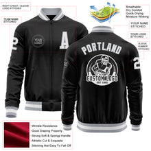 Laden Sie das Bild in den Galerie-Viewer, Custom Black White-Gray Bomber Varsity Letterman Zipper Jacket