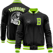 Загрузить изображение в средство просмотра галереи, Custom Black Neon Green-White Bomber Varsity Letterman Zipper Jacket