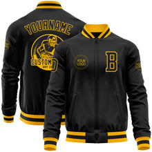 Загрузить изображение в средство просмотра галереи, Custom Black Gold Bomber Varsity Letterman Zipper Jacket