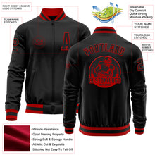 Загрузить изображение в средство просмотра галереи, Custom Black Red Bomber Varsity Letterman Zipper Jacket