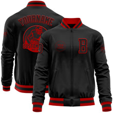 Загрузить изображение в средство просмотра галереи, Custom Black Red Bomber Varsity Letterman Zipper Jacket