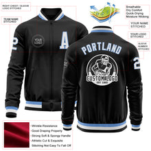 Загрузить изображение в средство просмотра галереи, Custom Black Light Blue-White Bomber Varsity Letterman Zipper Jacket
