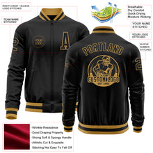 Загрузить изображение в средство просмотра галереи, Custom Black Old Gold Bomber Varsity Letterman Zipper Jacket