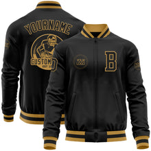 Загрузить изображение в средство просмотра галереи, Custom Black Old Gold Bomber Varsity Letterman Zipper Jacket
