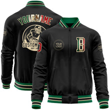 Charger l'image dans la galerie, Custom Black Vintage Mexican Flag Cream-Kelly Green Bomber Varsity Letterman Zipper Jacket