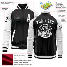 Загрузить изображение в средство просмотра галереи, Custom Black White Bomber Varsity Letterman Two Tone Zipper Jacket