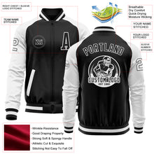 Загрузить изображение в средство просмотра галереи, Custom Black White Bomber Varsity Letterman Two Tone Zipper Jacket