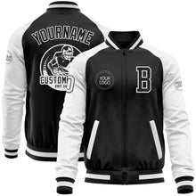 Загрузить изображение в средство просмотра галереи, Custom Black White Bomber Varsity Letterman Two Tone Zipper Jacket