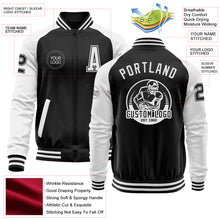 Загрузить изображение в средство просмотра галереи, Custom Black White Bomber Varsity Letterman Two Tone Zipper Jacket