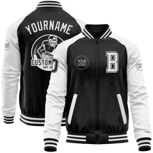 Загрузить изображение в средство просмотра галереи, Custom Black White Bomber Varsity Letterman Two Tone Zipper Jacket