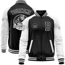 Загрузить изображение в средство просмотра галереи, Custom Black White Bomber Varsity Letterman Two Tone Zipper Jacket