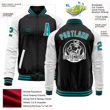 Загрузить изображение в средство просмотра галереи, Custom Black Teal-White Bomber Varsity Letterman Two Tone Zipper Jacket