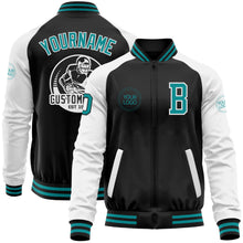 Загрузить изображение в средство просмотра галереи, Custom Black Teal-White Bomber Varsity Letterman Two Tone Zipper Jacket