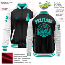 Charger l'image dans la galerie, Custom Black Aqua-White Bomber Varsity Letterman Two Tone Zipper Jacket
